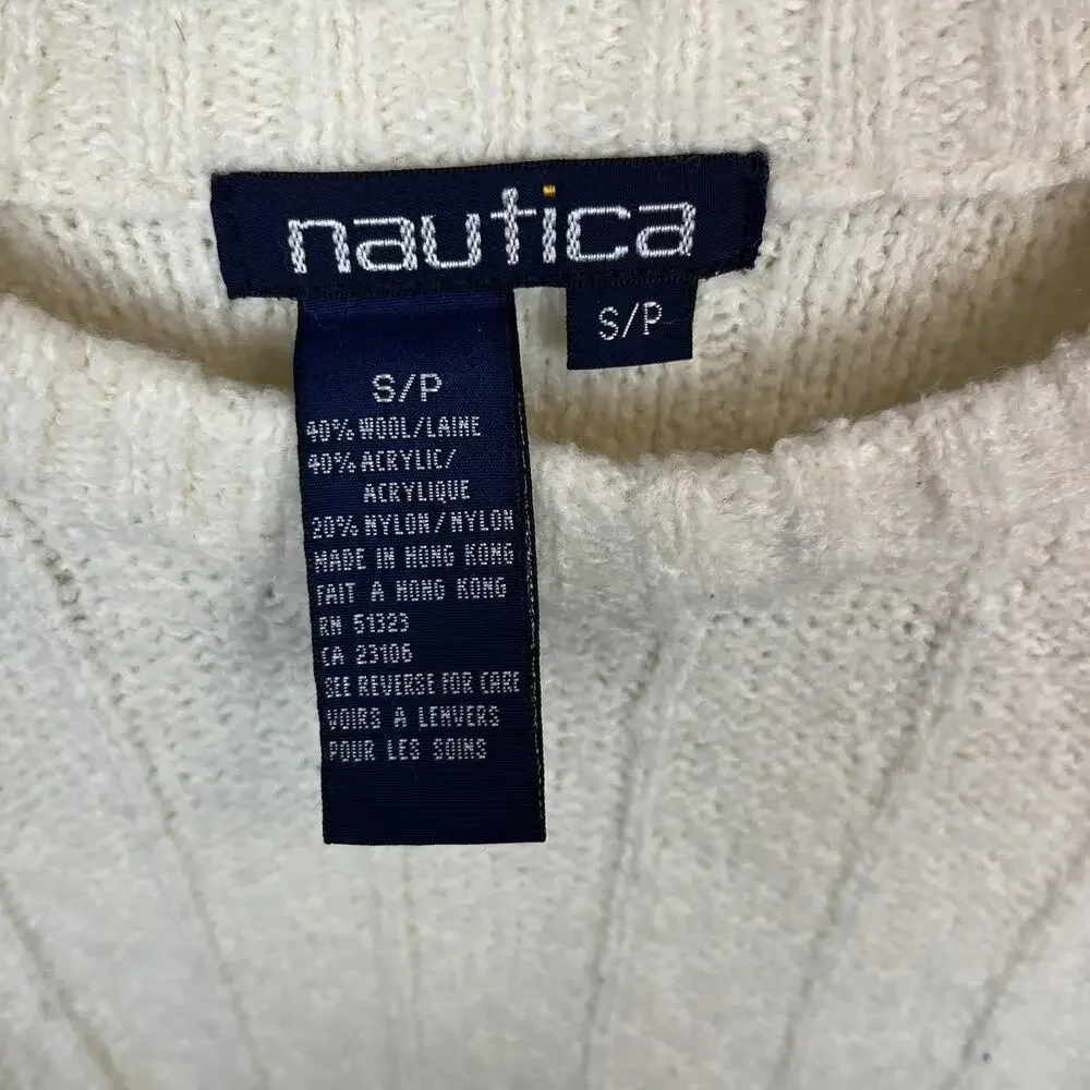 Nautical fisherman ribbed knit cream oversize sweater S